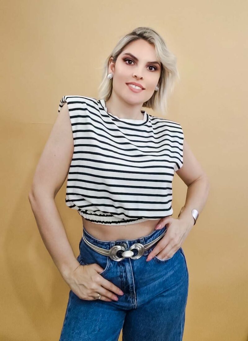 Navy Μαύρο Crop Top με Βάτες