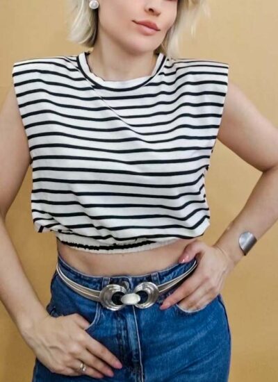 Navy Μαύρο Crop Top με Βάτες