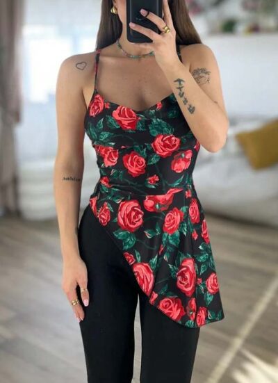 Red Roses Drapped Top