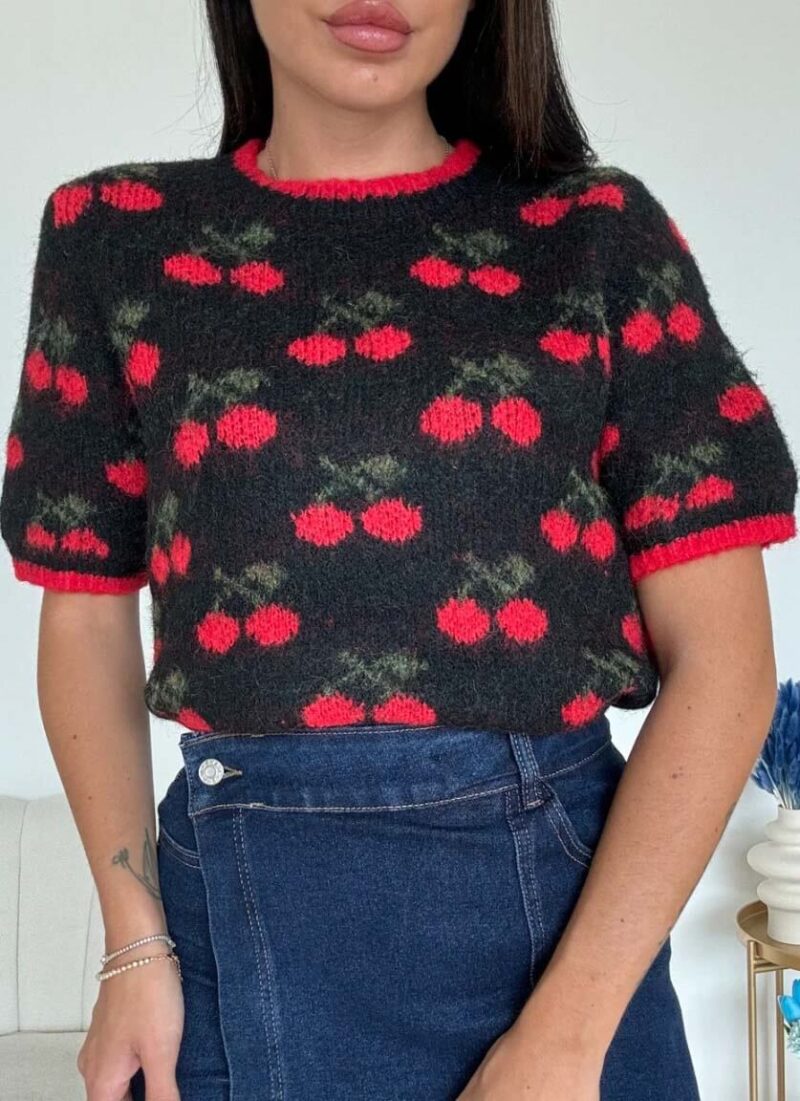 Cherries Black Blouse