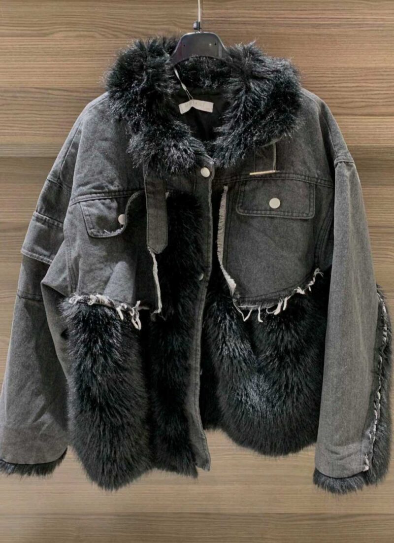 Paradox Black Faux Fur Denim Parka