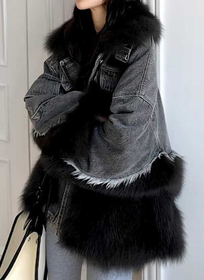 Paradox Black Faux Fur Denim Parka