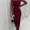 Sharon Dark Red Midi Dress