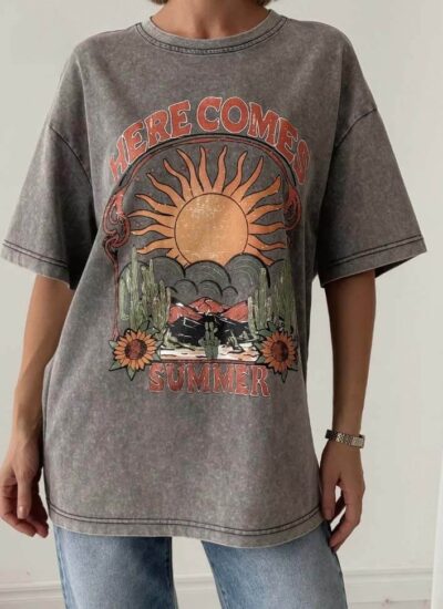 Κοντομάνικο βαμβακερό T-Shirt με στάμπα SUMMER