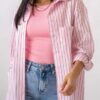 Μακρυμάνικο oversized ριγέ πουκάμισο JASMENA PINK