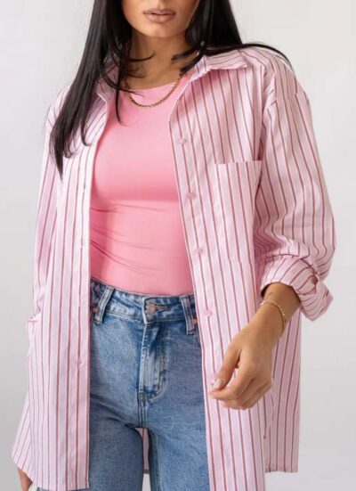 Μακρυμάνικο oversized ριγέ πουκάμισο JASMENA PINK