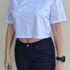 Κοντομάνικο Crop T-Shirt με στρας ERI WHITE