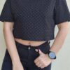 Κοντομάνικο Crop T-Shirt με στρας ERI BLACK