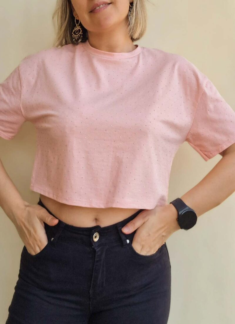 Κοντομάνικο Crop T-Shirt με στρας ERI SOMON