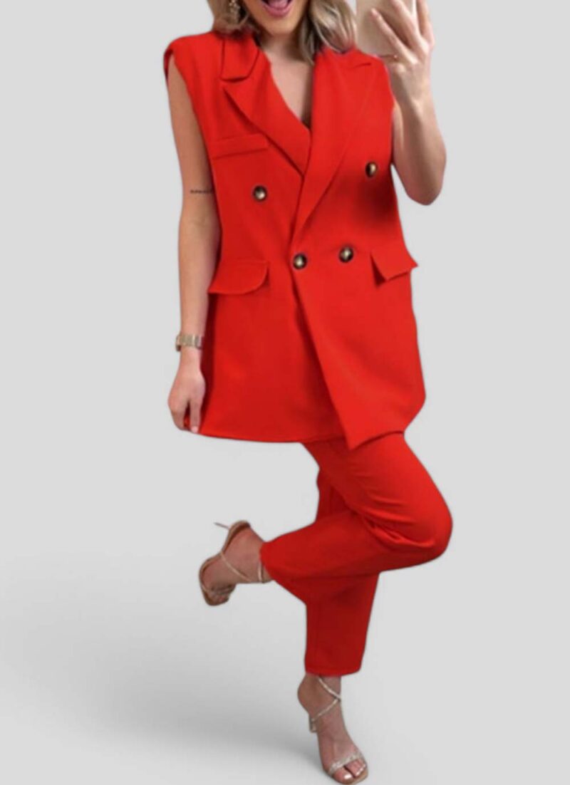 Σετ παντελόνι με αμάνικο σακάκι JENNA RED
