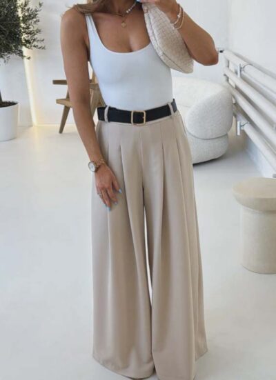 Παντελόνα υφασμάτινη με πιέτες MARITONIA BEIGE