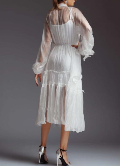 Φόρεμα με ανάγλυφα λουλούδια NANTIA OFF WHITE