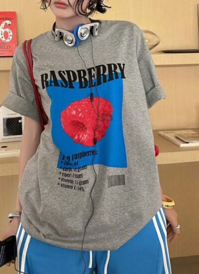 Κοντομάνικο T-Shirt με στάμπα RASPBERRY GREY