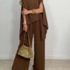 Σετ Μπλούζα Τουνίκ με Crop Top και Παντελόνα VALLERIA BROWN