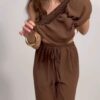 Σετ Μπλούζα Τουνίκ με Crop Top και Παντελόνα VALLERIA BROWN