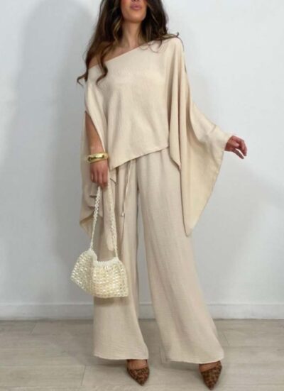 Σετ Μπλούζα Τουνίκ με Crop Top και Παντελόνα VALLERIA BEIGE