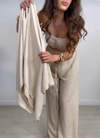 Σετ Μπλούζα Τουνίκ με Crop Top και Παντελόνα VALLERIA BEIGE