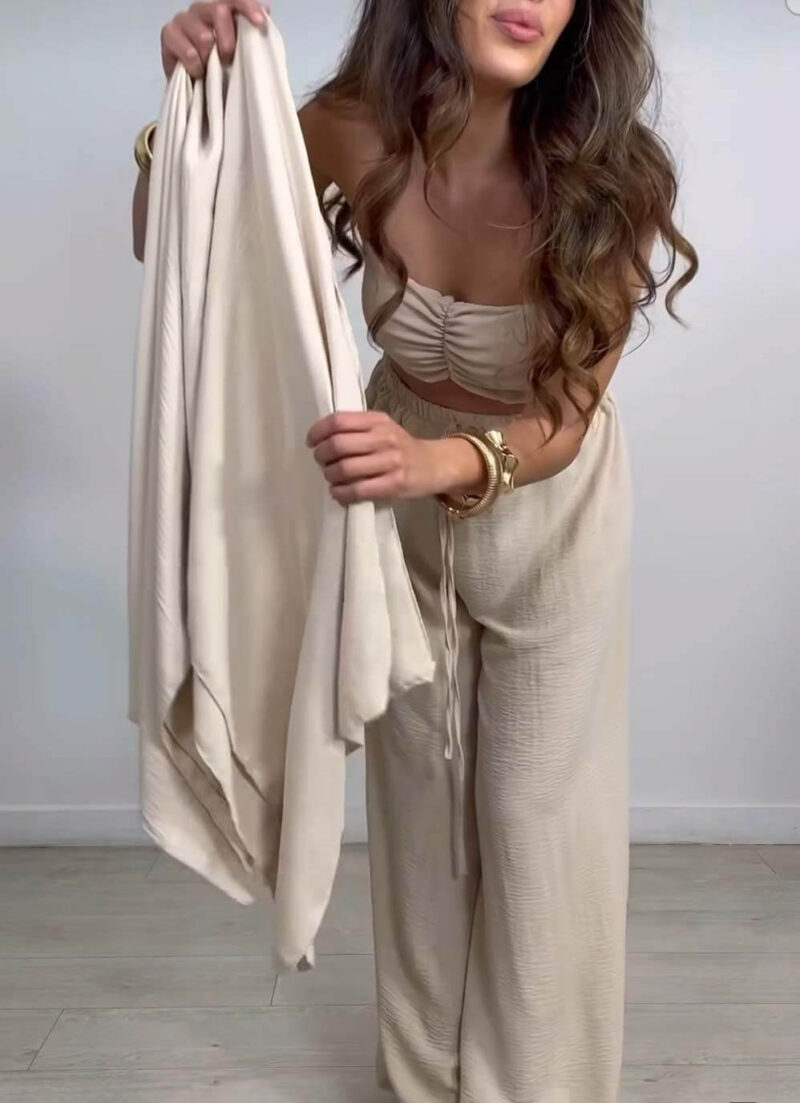 Σετ Μπλούζα Τουνίκ με Crop Top και Παντελόνα VALLERIA BEIGE
